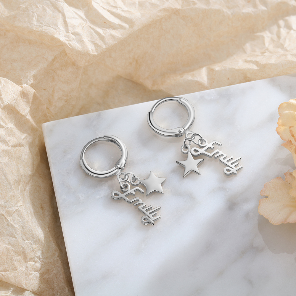 Boucles d'Oreilles Prénom Personnalisée avec Étoile Pour Elle