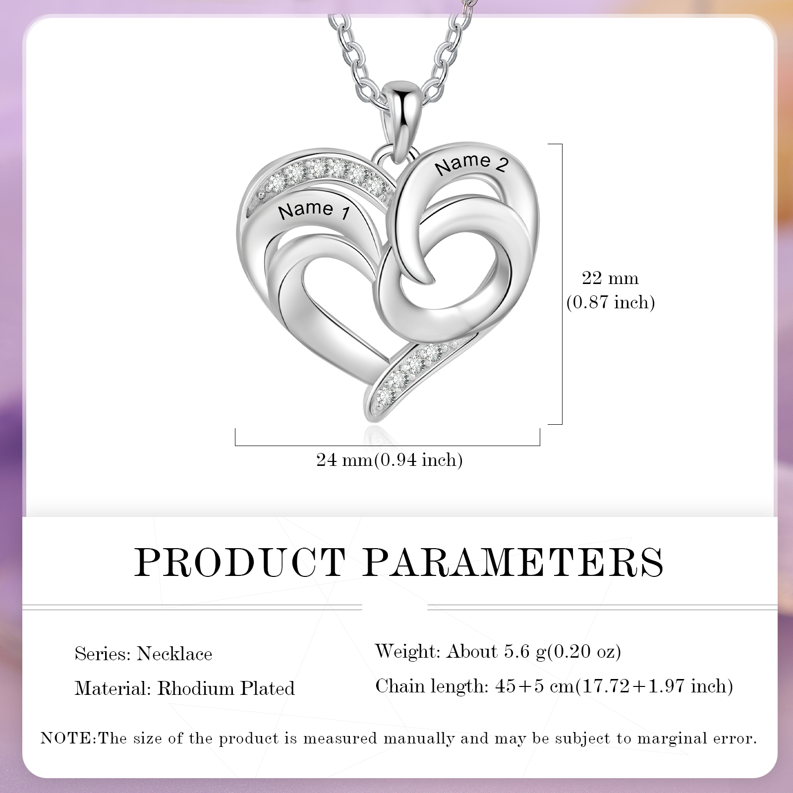 Collier Cœur 2 Prénoms Personnalisé