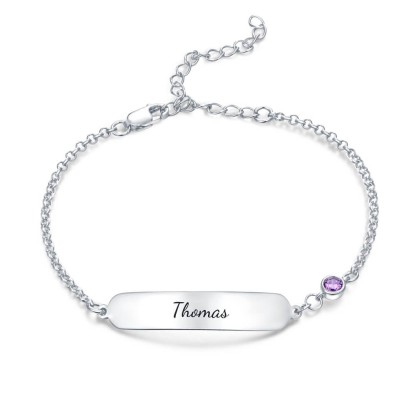 Jessemade FR Bracelet / cheville Gourmette bébé gravable 1 Prénom Personnalisés avec 1 Pierre de Naissance