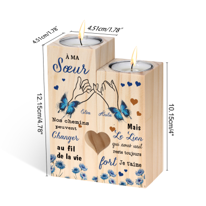À Ma Sœur - Bougeoir en Bois 2 Prénoms Personnalisés sans bougie
