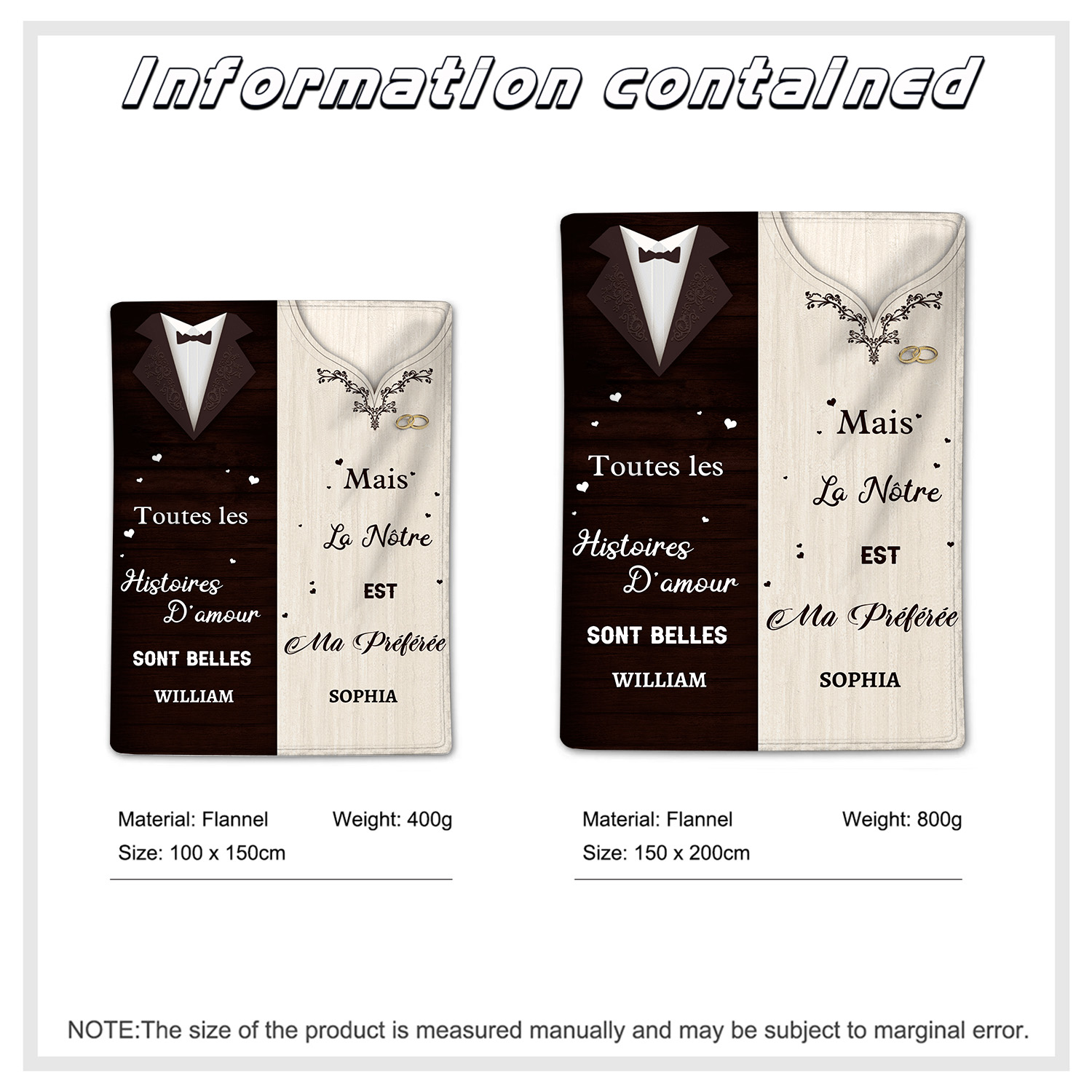 Couverture Plaids Polaire 2 Prénoms Personnalisés | Jessemade