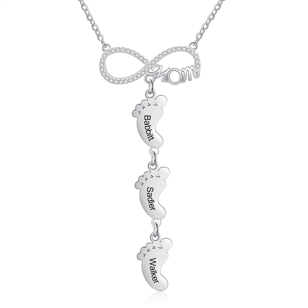 Collier Pieds Bébé 3 Prénoms Personnalisés Collier Infini pour Maman
