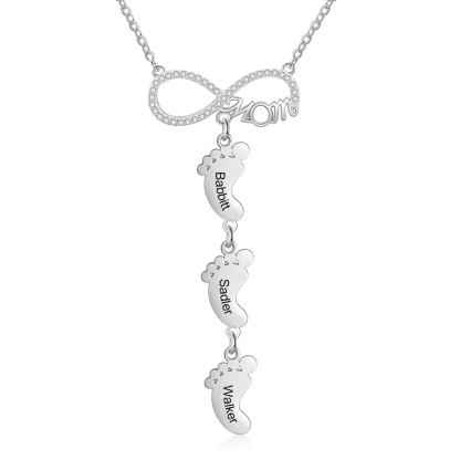 Collier Pieds Bébé 3 Prénoms Personnalisés Collier Infini pour Maman