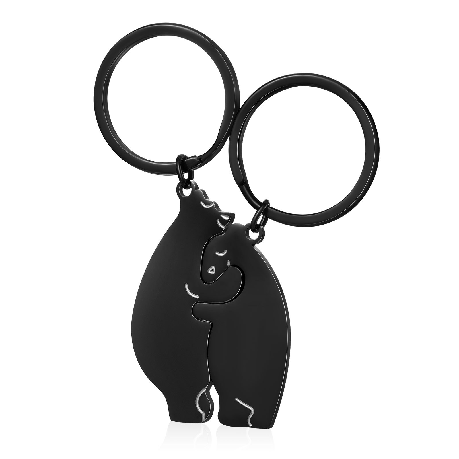 2PCS Porte-Clés Ours Couple 2 Prénoms Personnalisés