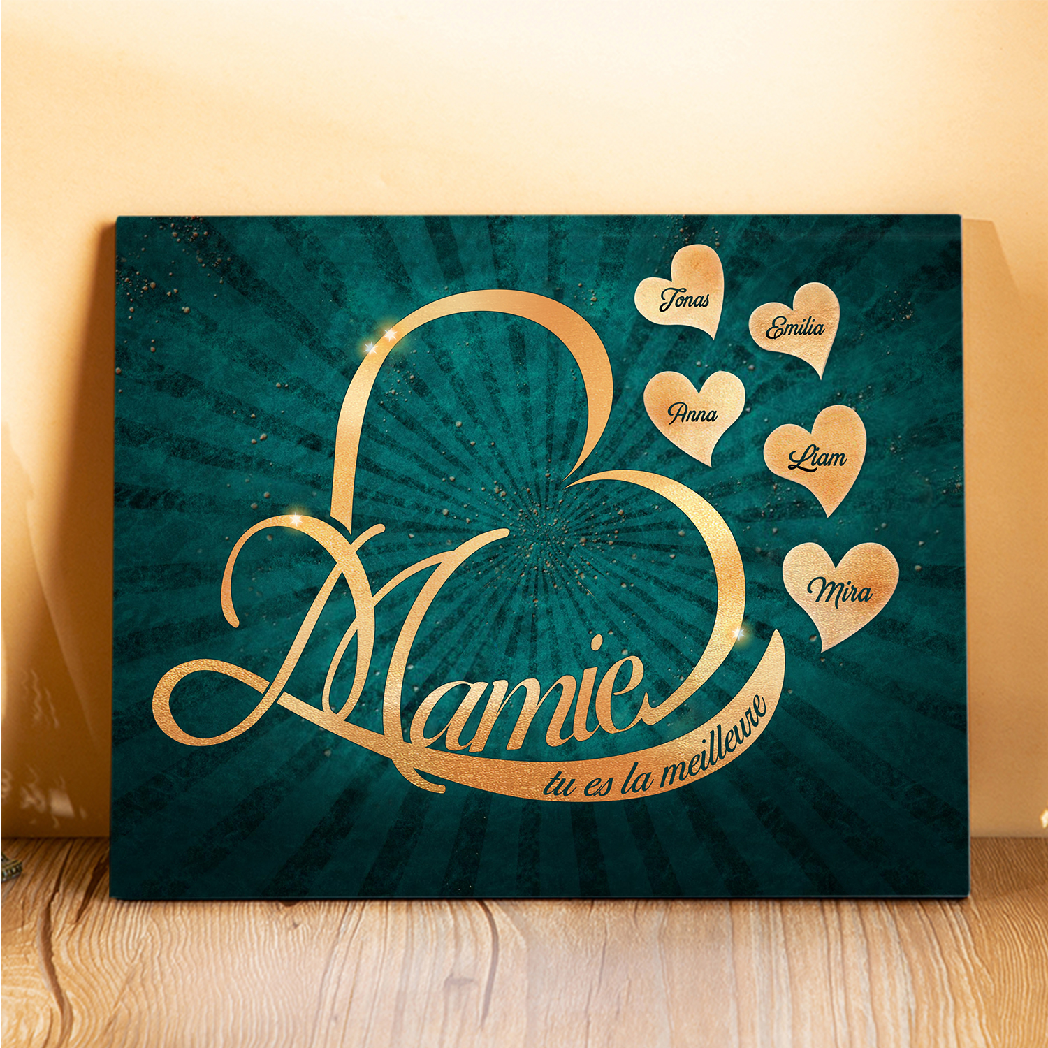 À ma Mamie - Cadre en Bois Cœur 1-6 Prénoms Personnalisés