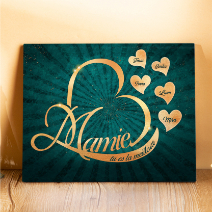 À ma Mamie - Cadre en Bois Cœur 1-6 Prénoms Personnalisés