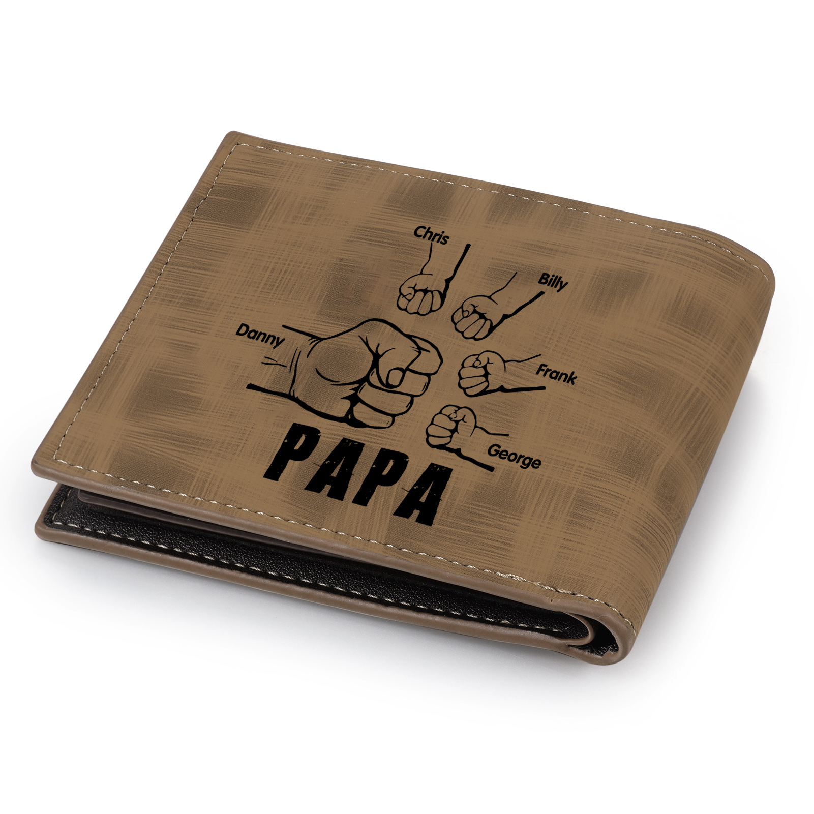 À mon Papa - Portefeuille Poings 5 Prénoms Personnalisés avec Photo Classique Homme Porte-Monnaie Carte