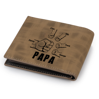 À mon Papa - Portefeuille Poings 5 Prénoms Personnalisés avec Photo Classique Homme Porte-Monnaie Carte