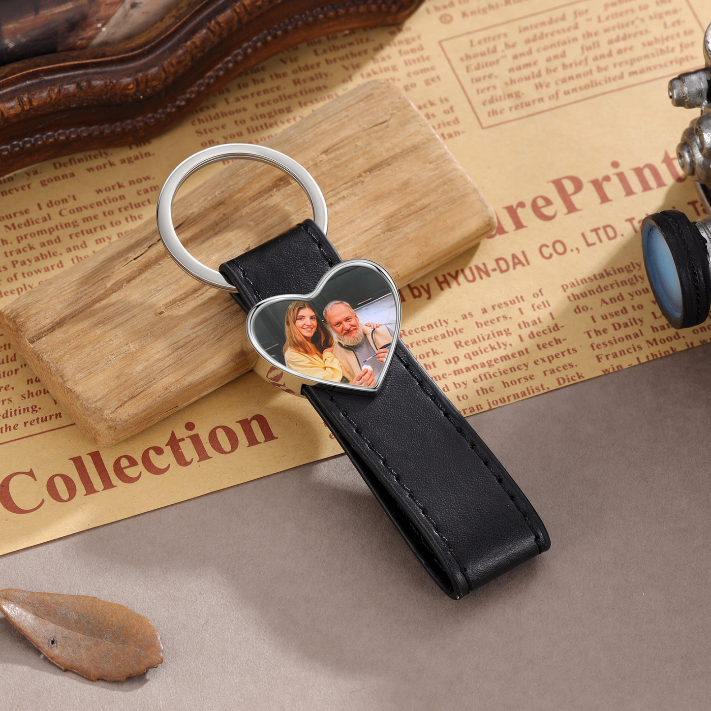 Porte-Clés Cuir PU Cœur Photo Personnalisée Porte-Clés Homme