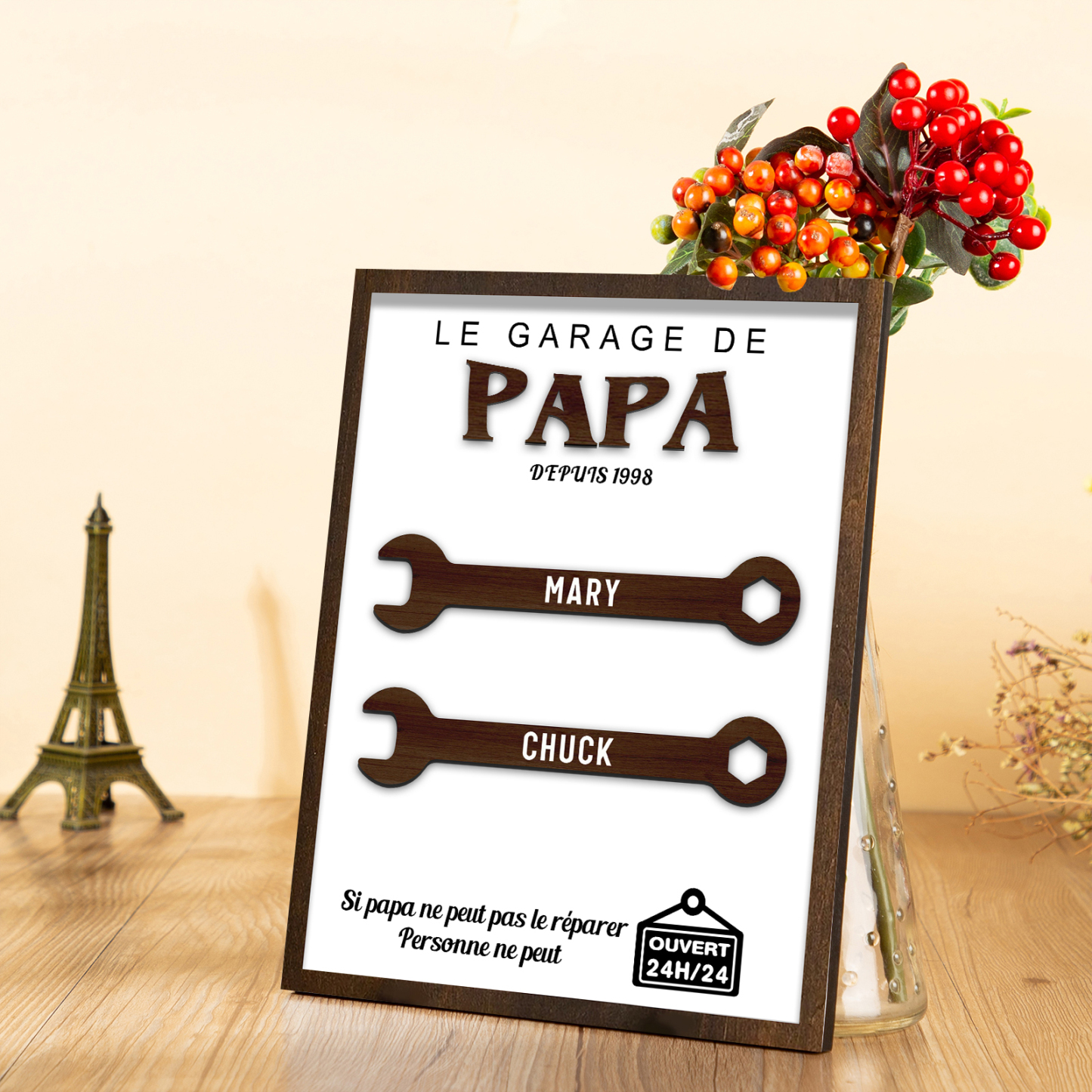 À Mon Papa-Cadre en Bois Garage 2 Prénoms Personnalisés | Jessemade