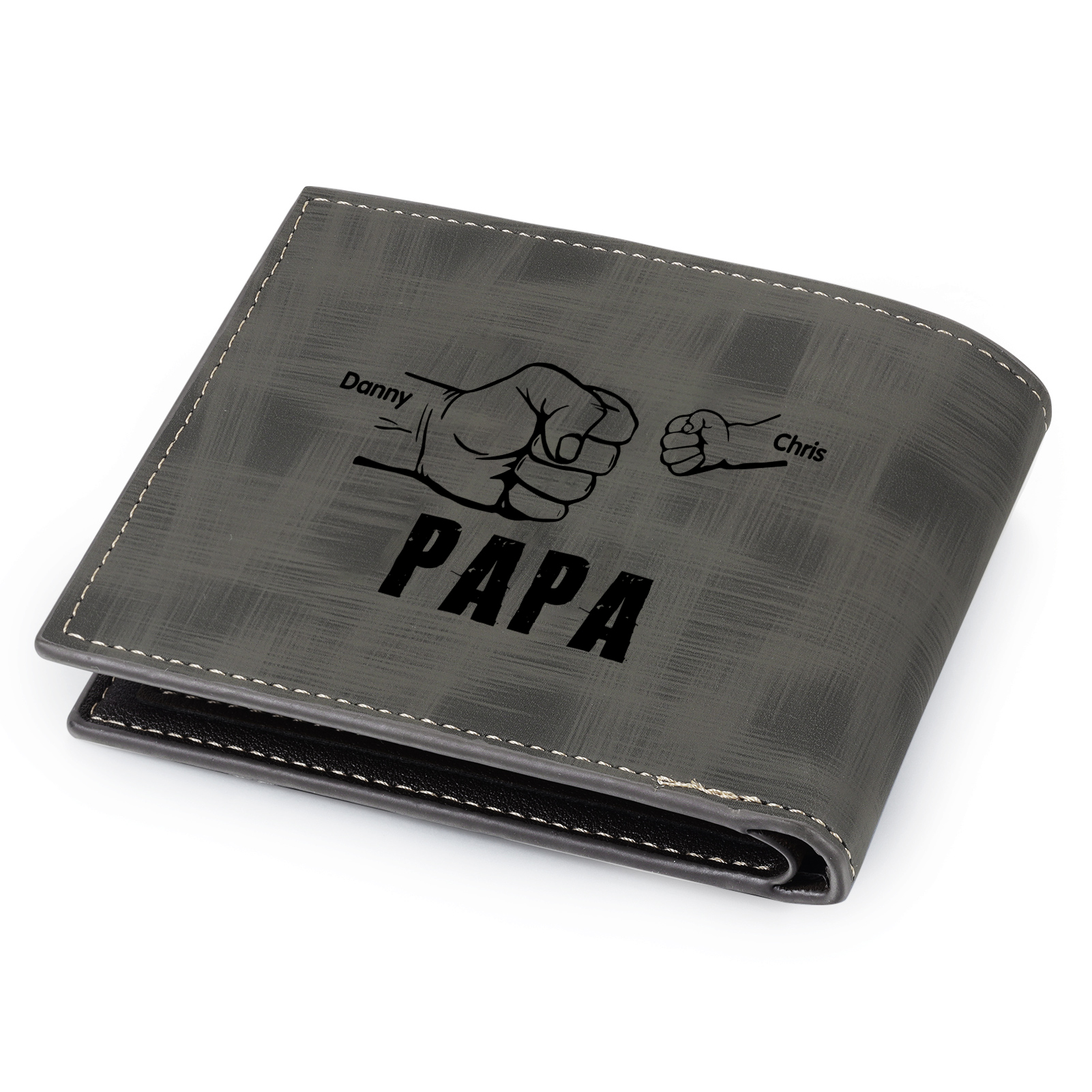 À mon Papa - Portefeuille Poings 2 Prénoms Personnalisés avec Photo Classique Homme Porte-Monnaie Carte