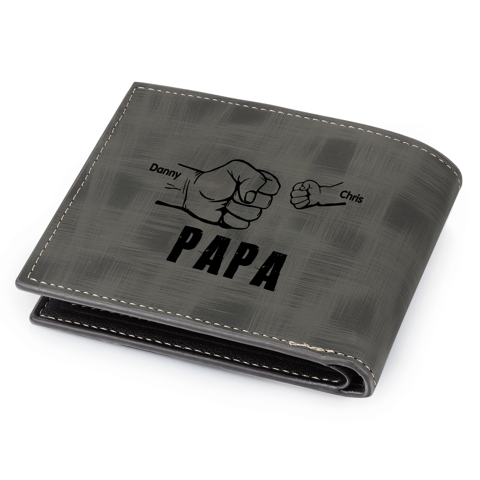 À mon Papa - Portefeuille Poings 2 Prénoms Personnalisés avec Photo Classique Homme Porte-Monnaie Carte