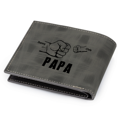 À mon Papa - Portefeuille Poings 2 Prénoms Personnalisés avec Photo Classique Homme Porte-Monnaie Carte