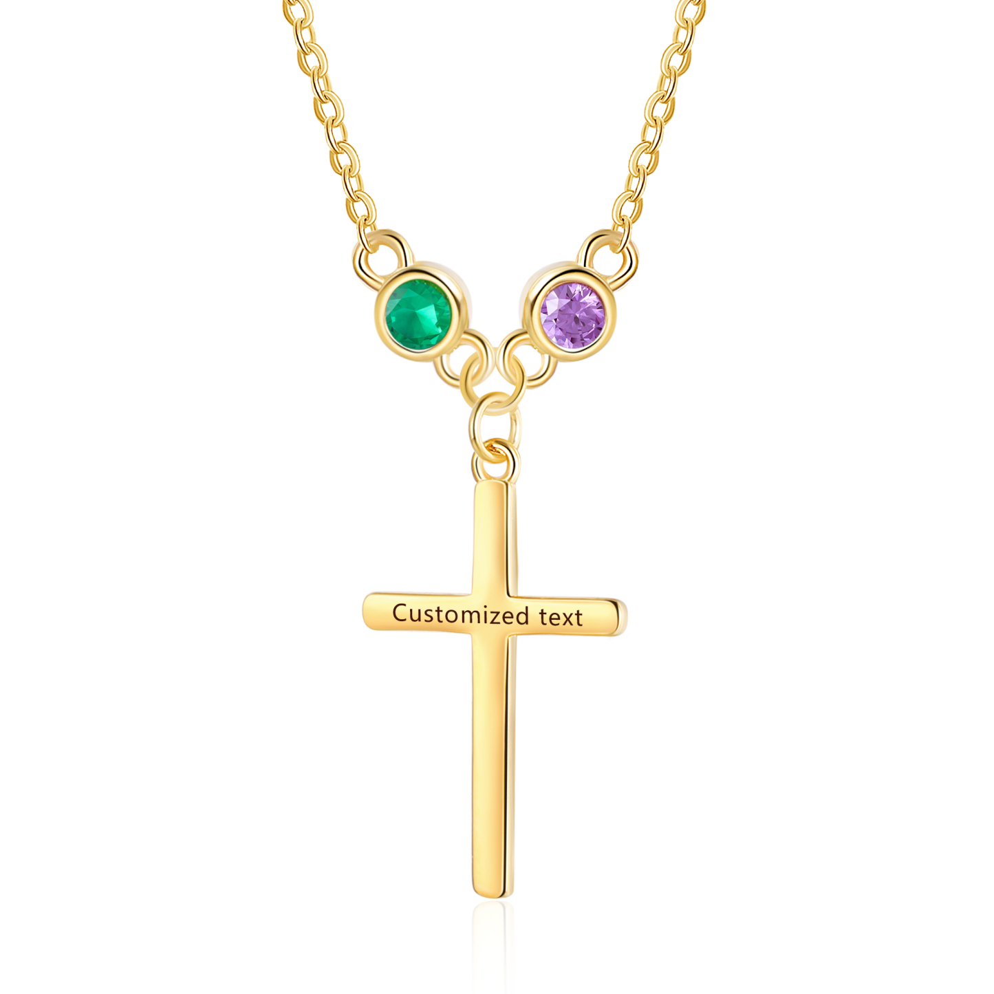Collier Croix 2 Pierres de Naissance Personnalisés avec Texte Collier pour Femmes