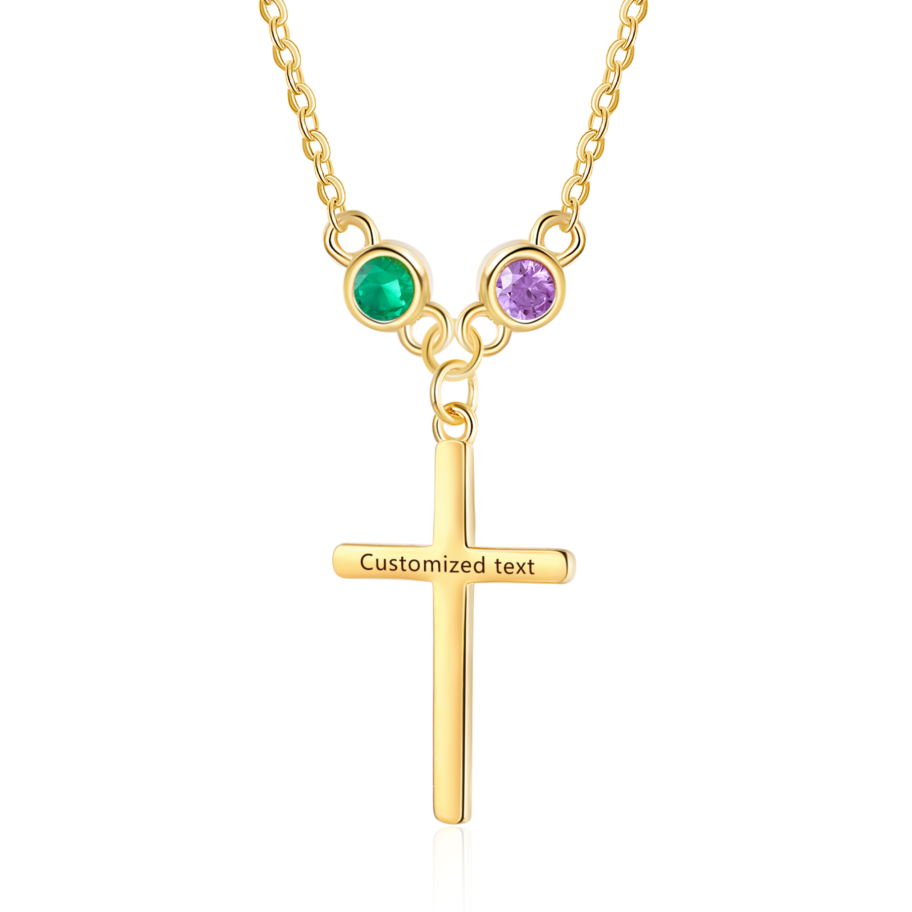 Collier Croix 2 Pierres de Naissance Personnalisés avec Texte Collier pour Femmes