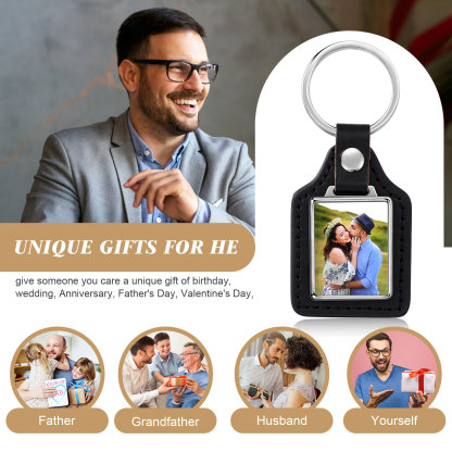 Porte-Clés Cuir PU Rectangle Photo Personnalisée Porte-Clés Homme