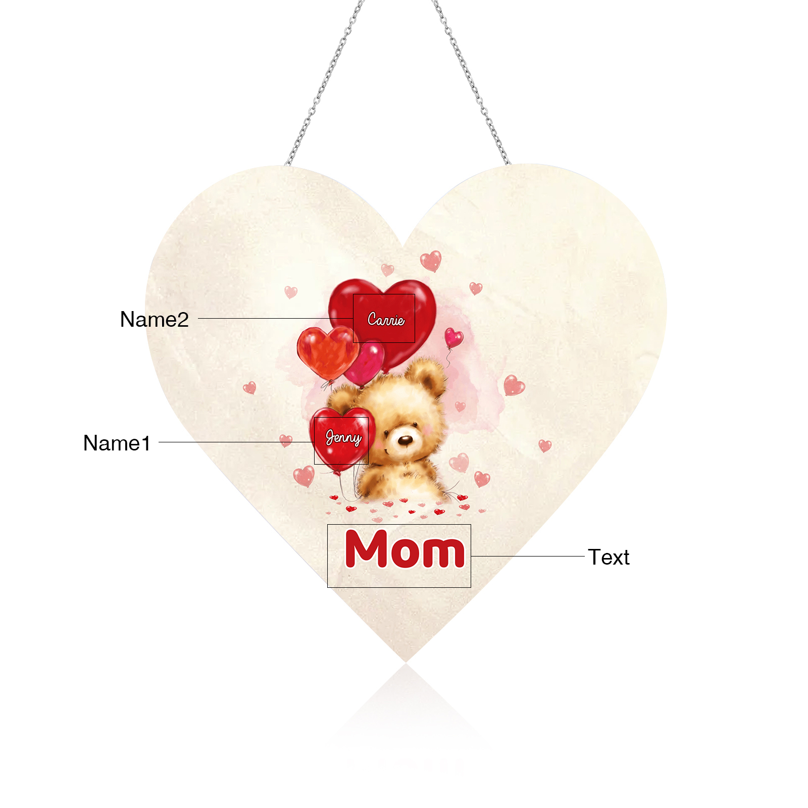 À Maman/Mamie - Veilleuse Cœur Décoration Ours 2 Prénoms Personnalisés avec 1 Texte