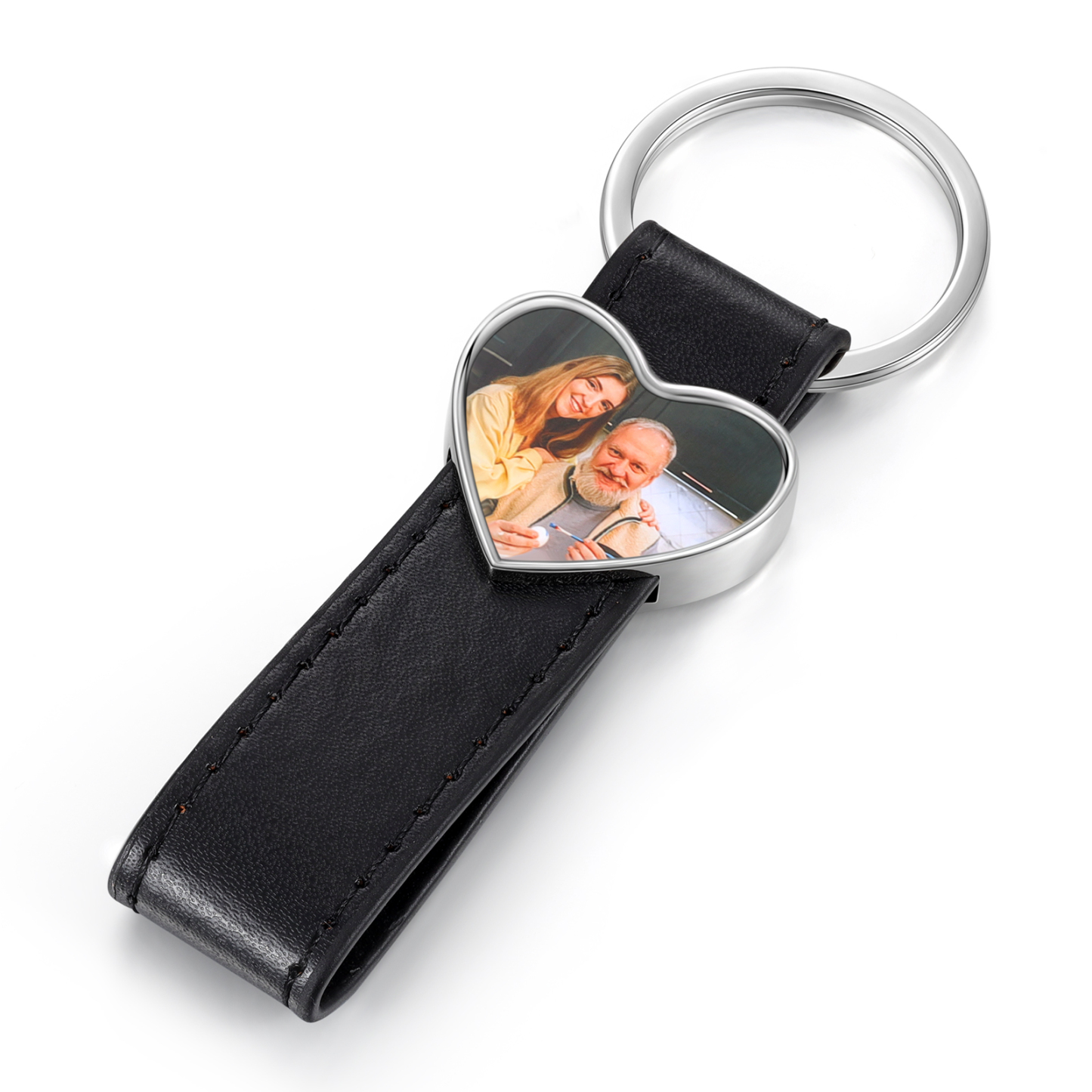 Porte-Clés Cuir PU Cœur Photo Personnalisée Porte-Clés Homme