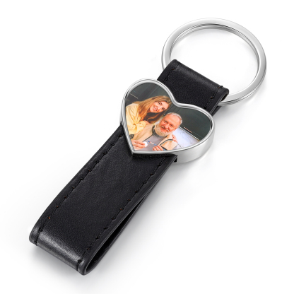 Porte-Clés Cuir PU Cœur Photo Personnalisée Porte-Clés Homme