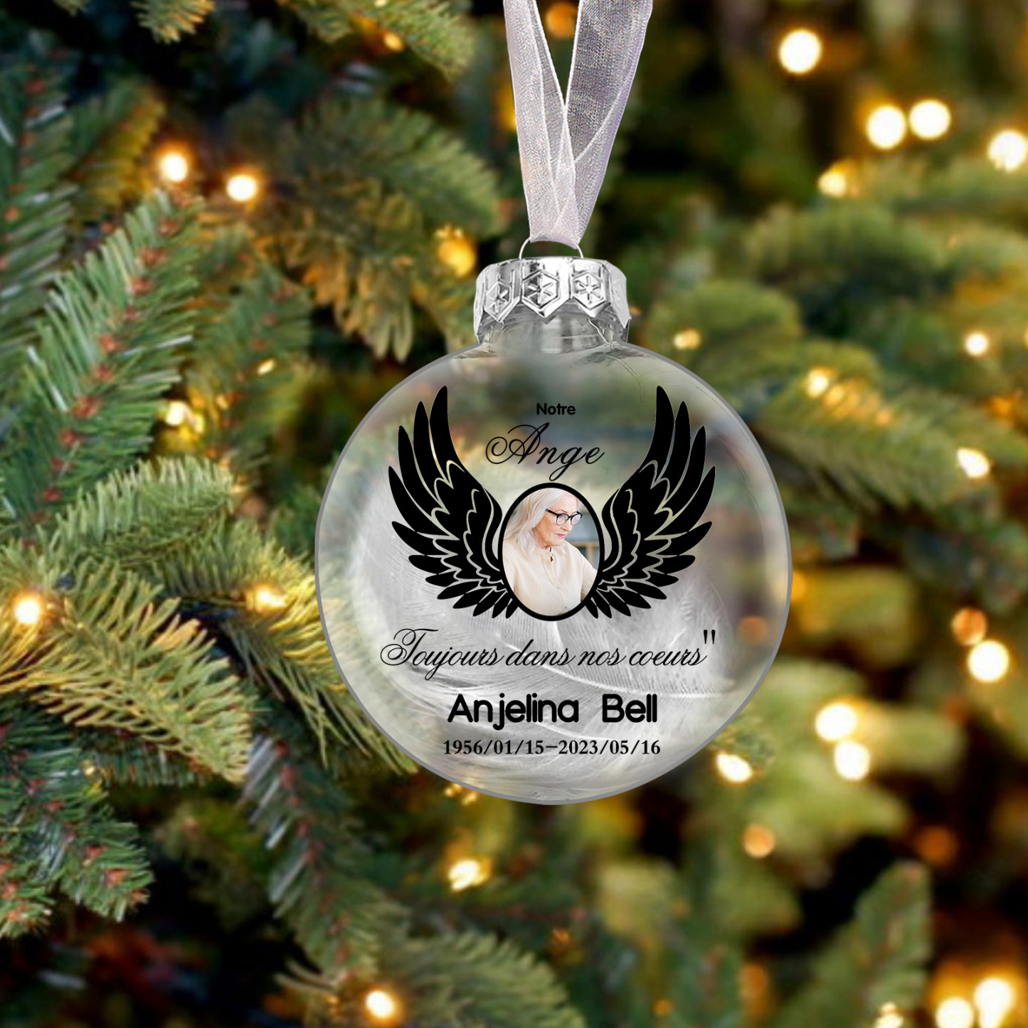 Boule transparente commémorative Ornements Prénom et Date Personnalisé