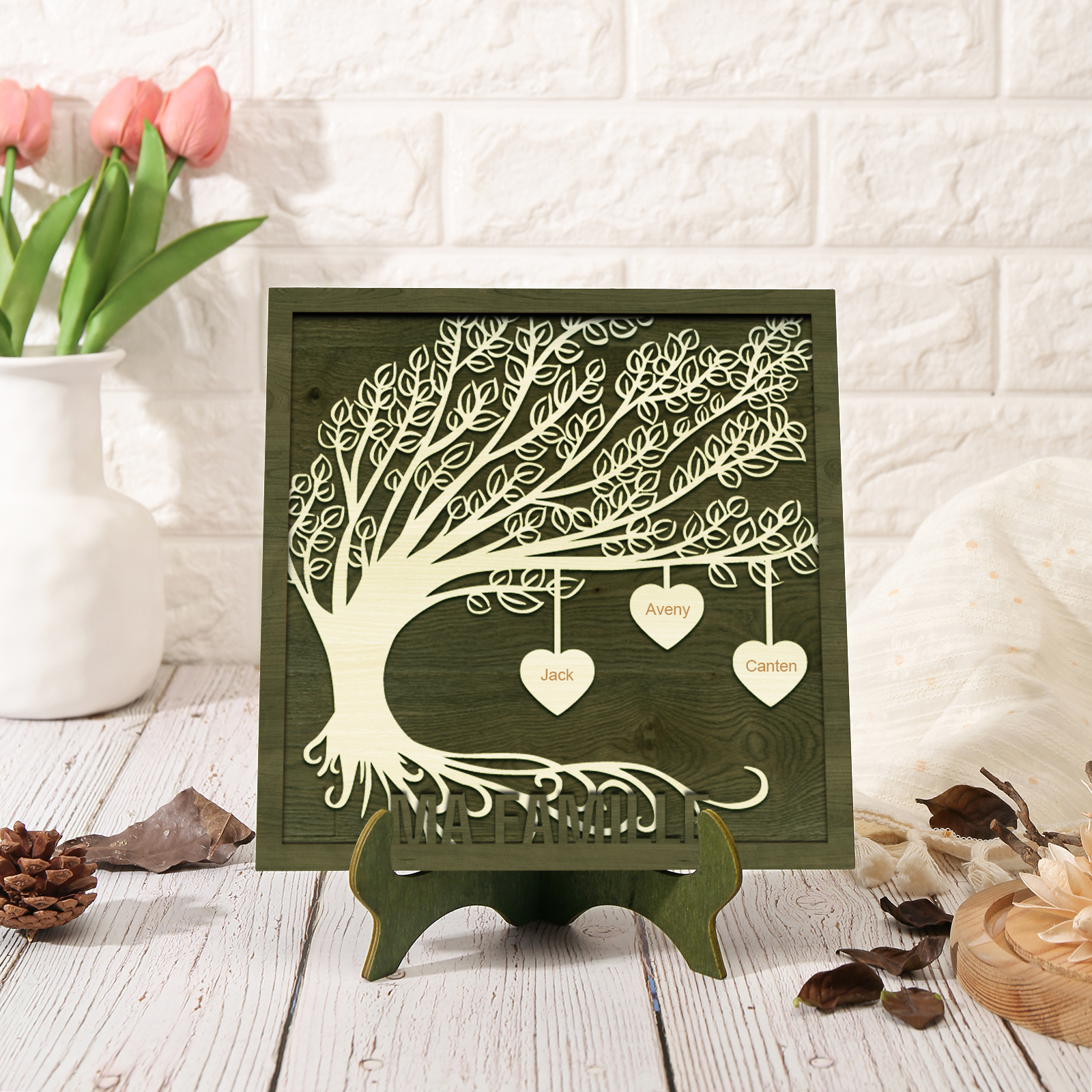 Décoration en bois Arbre de Vie 3 Prénoms Personnalisés Ornement Famille