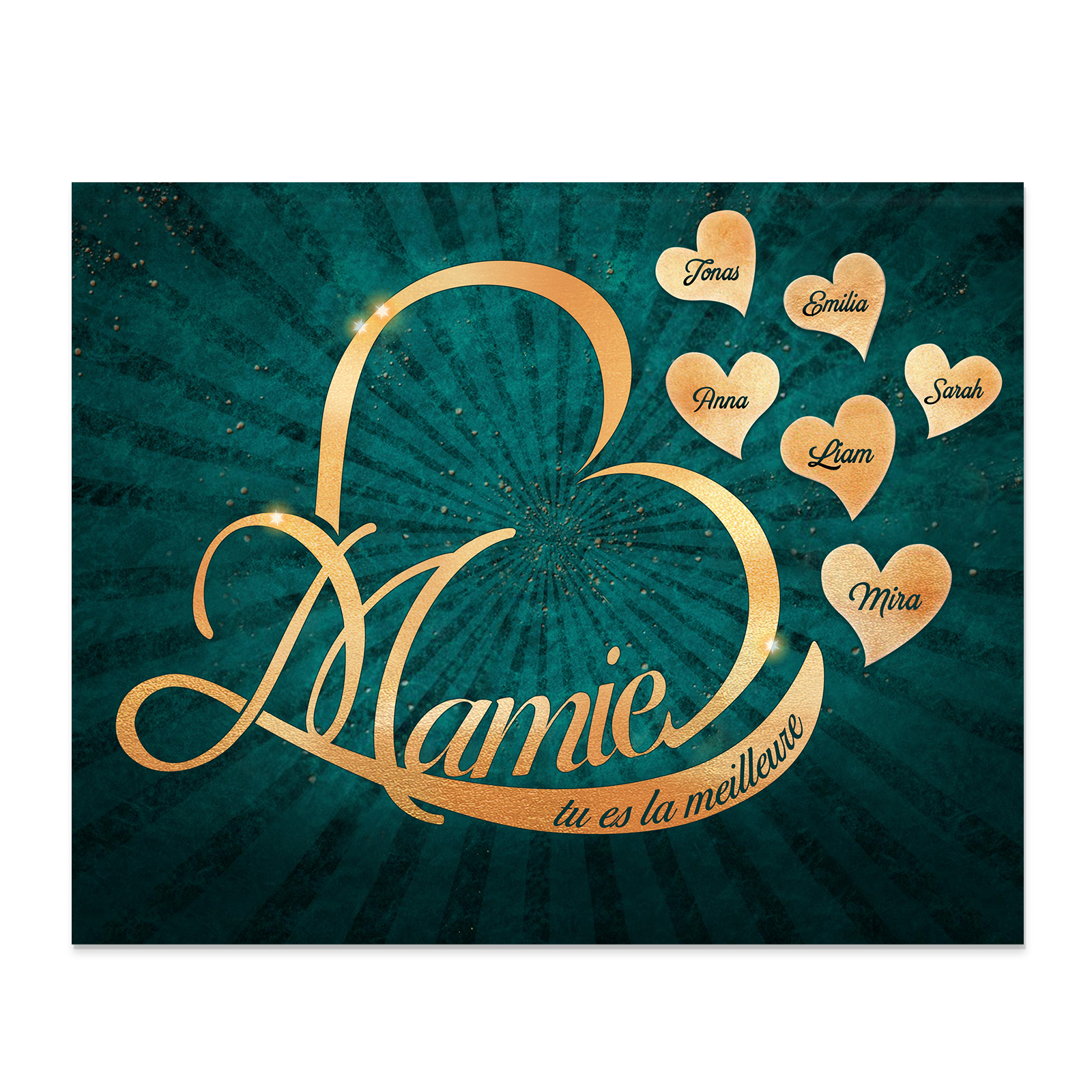 À ma Mamie - Cadre en Bois Cœur 1-6 Prénoms Personnalisés