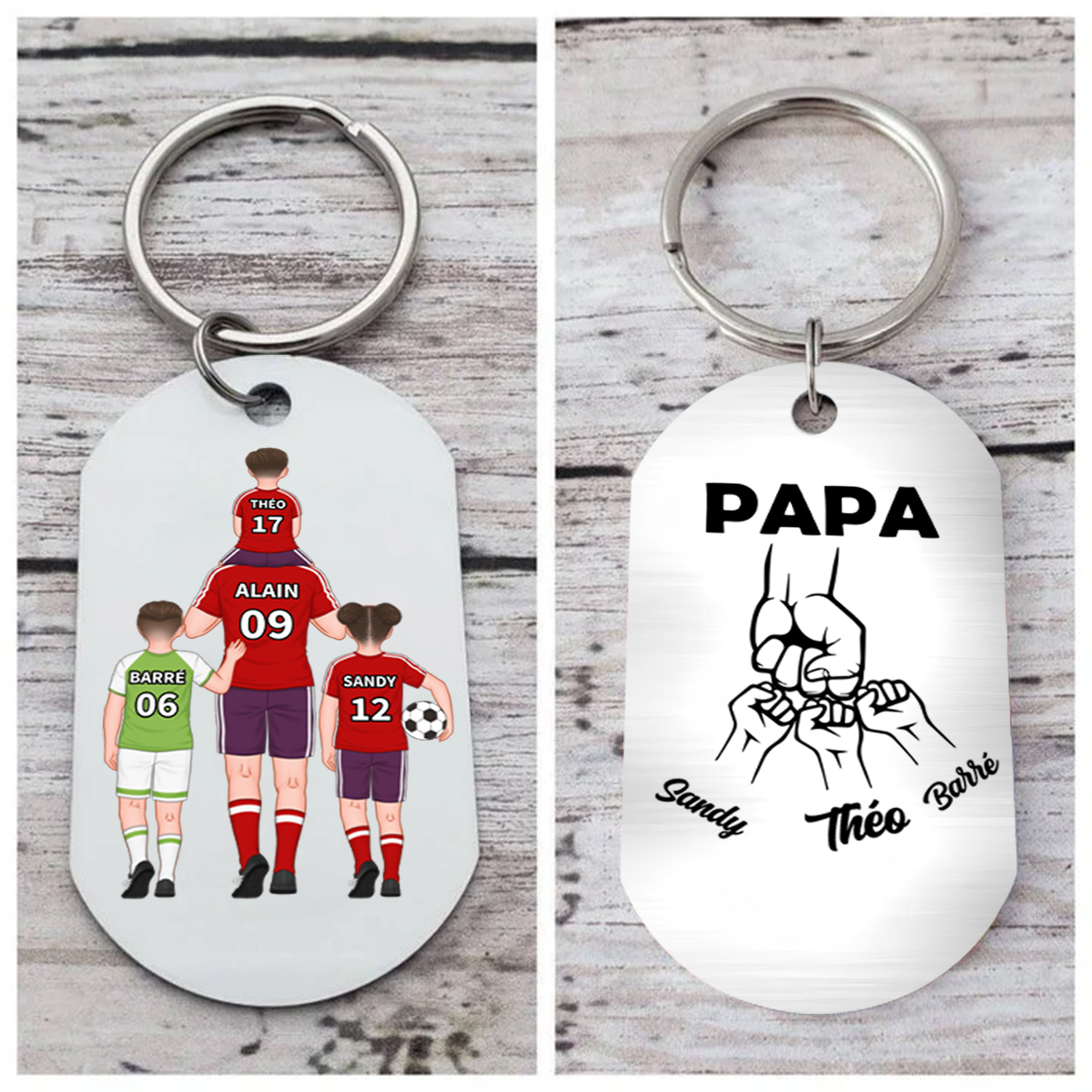 À mon Papa - Porte-Clés Famille du Football 2-4 Prénoms Personnalisés pour Famille | Jessemade