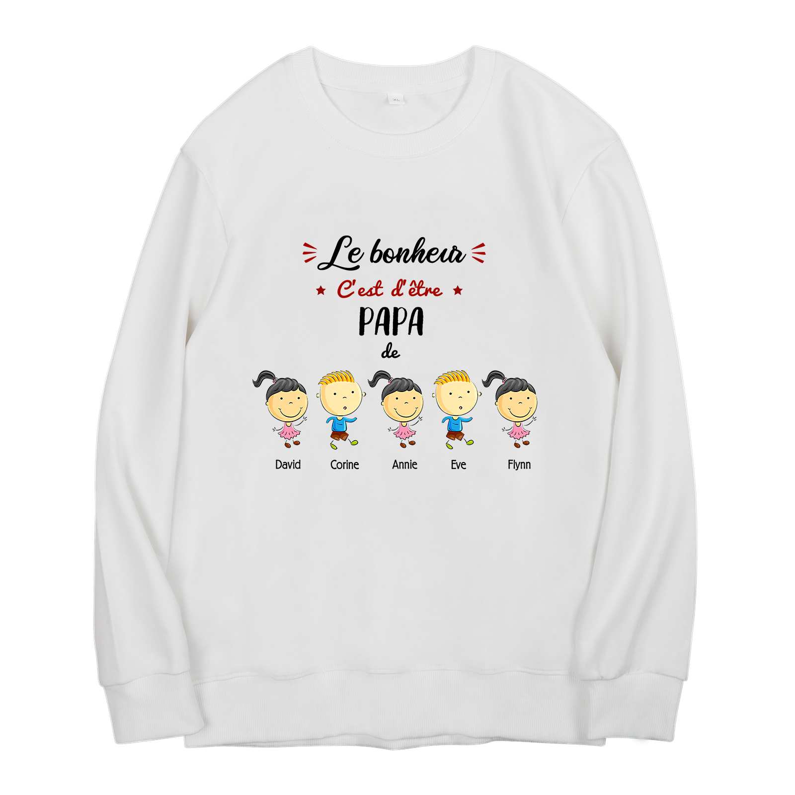Sweat-Shirt 5 Enfants 5 Prénoms Personnalisés avec Texte
