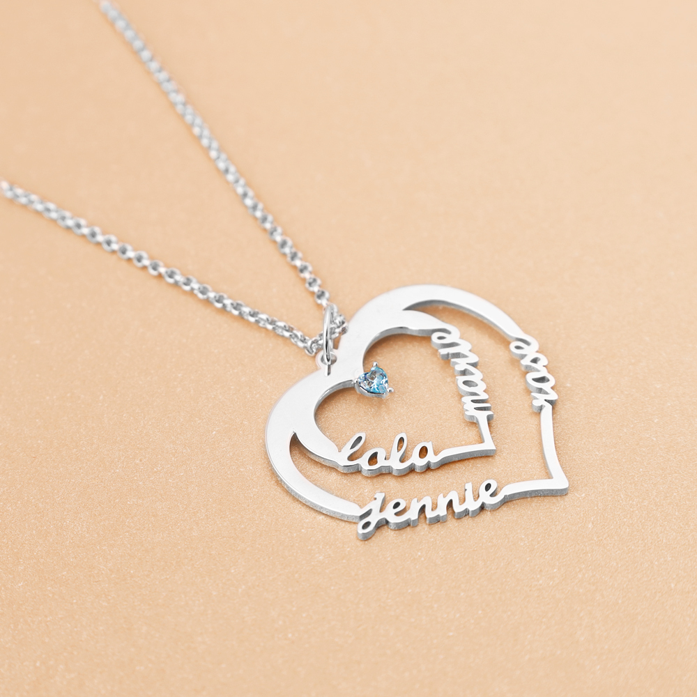 Collier Prénom Personnalis 4 Prénoms 1 pierre de naissance