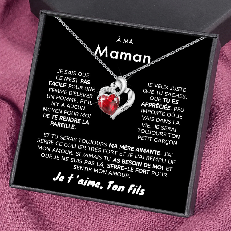 À Ma Maman-Collier coeur 1 Prénoms Personnalisés avec pierre de naissance