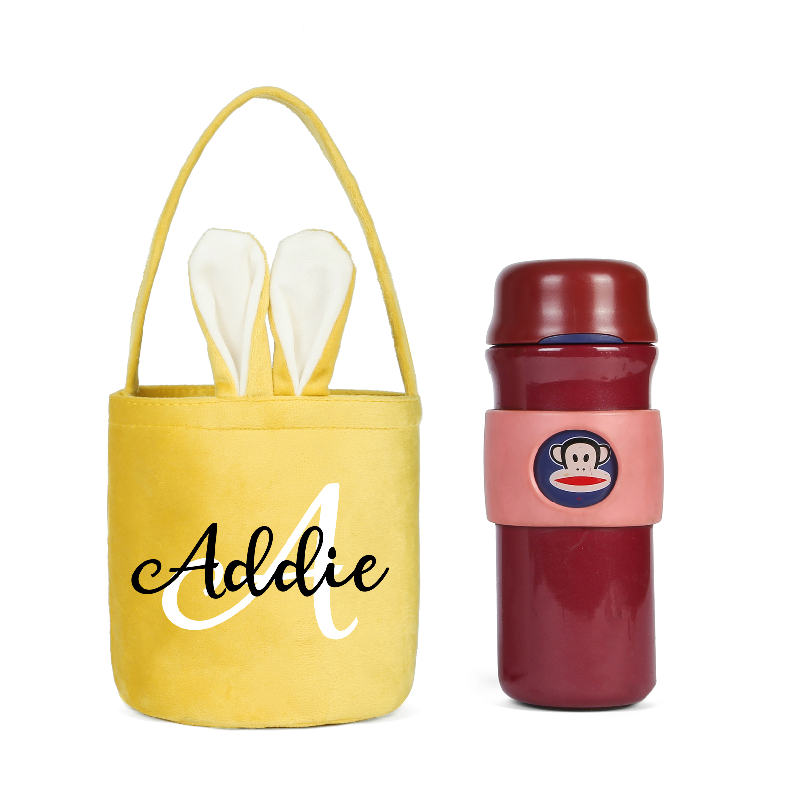 Sac de Pâques Lapin 1 Prénom et Lettre Personnalisés Tote Bag Enfant