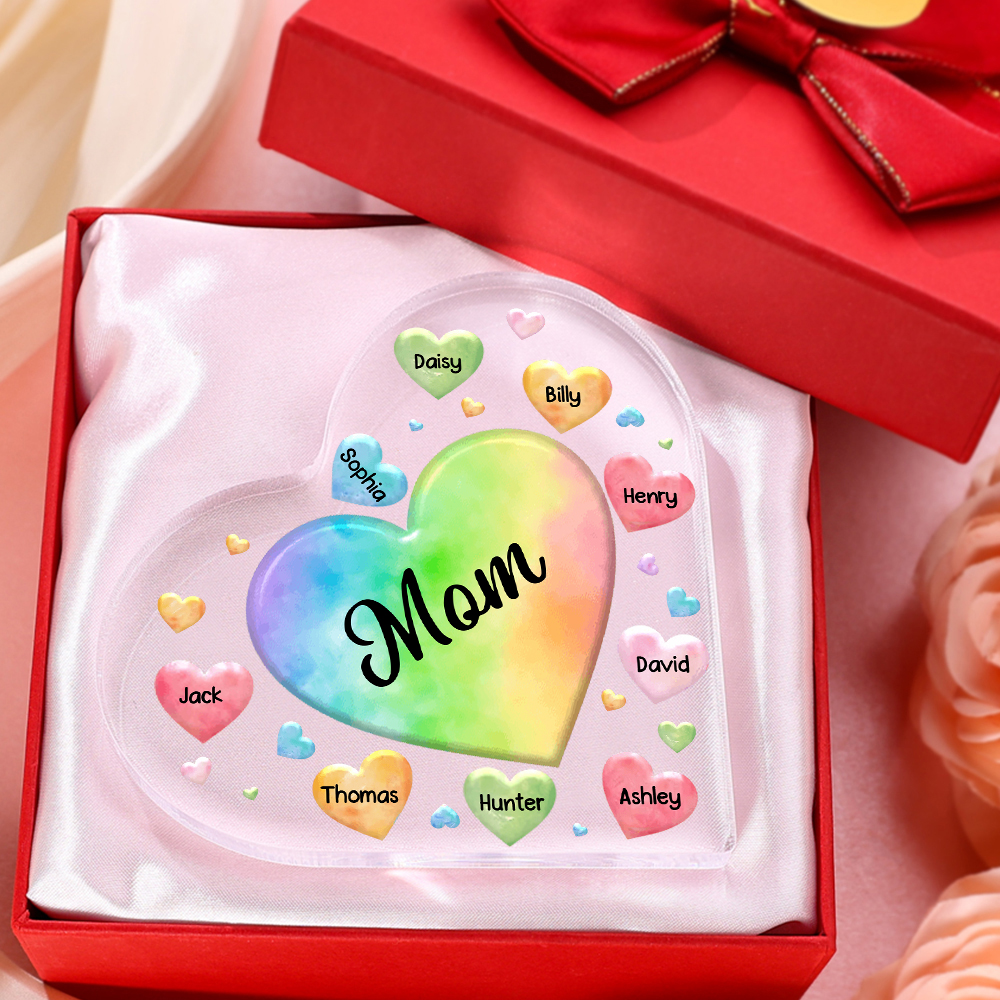 À ma Maman/Mamie - Plaque Acrylique en Forme de Cœur 9 Prénoms Personnalisés avec 1 Texte