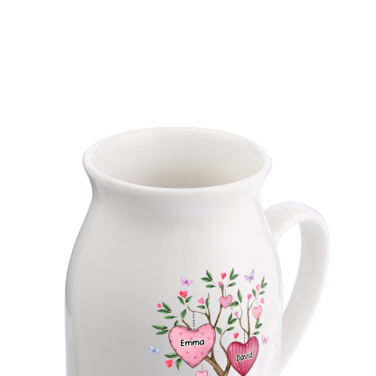 Vase à Fleurs Arbre 2 Prénoms Personnalisés avec Texte et Année Décoration de la Maison