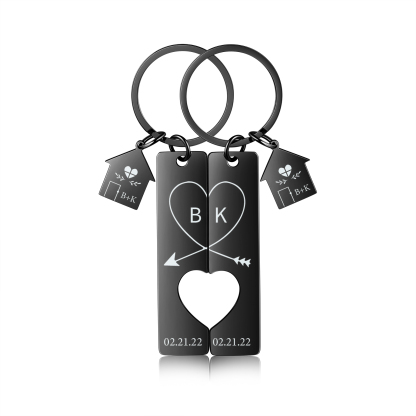 Porte-Clés 2 Lettres et 2 Dates Personnalisées pour Couple