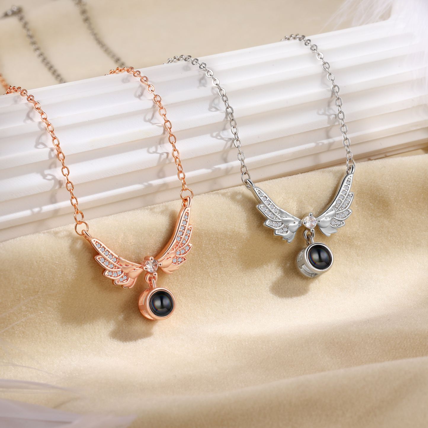 Collier Ailes Projection de Pierres 1 Photo Personnalisée Collier pour Femmes | Jessemade