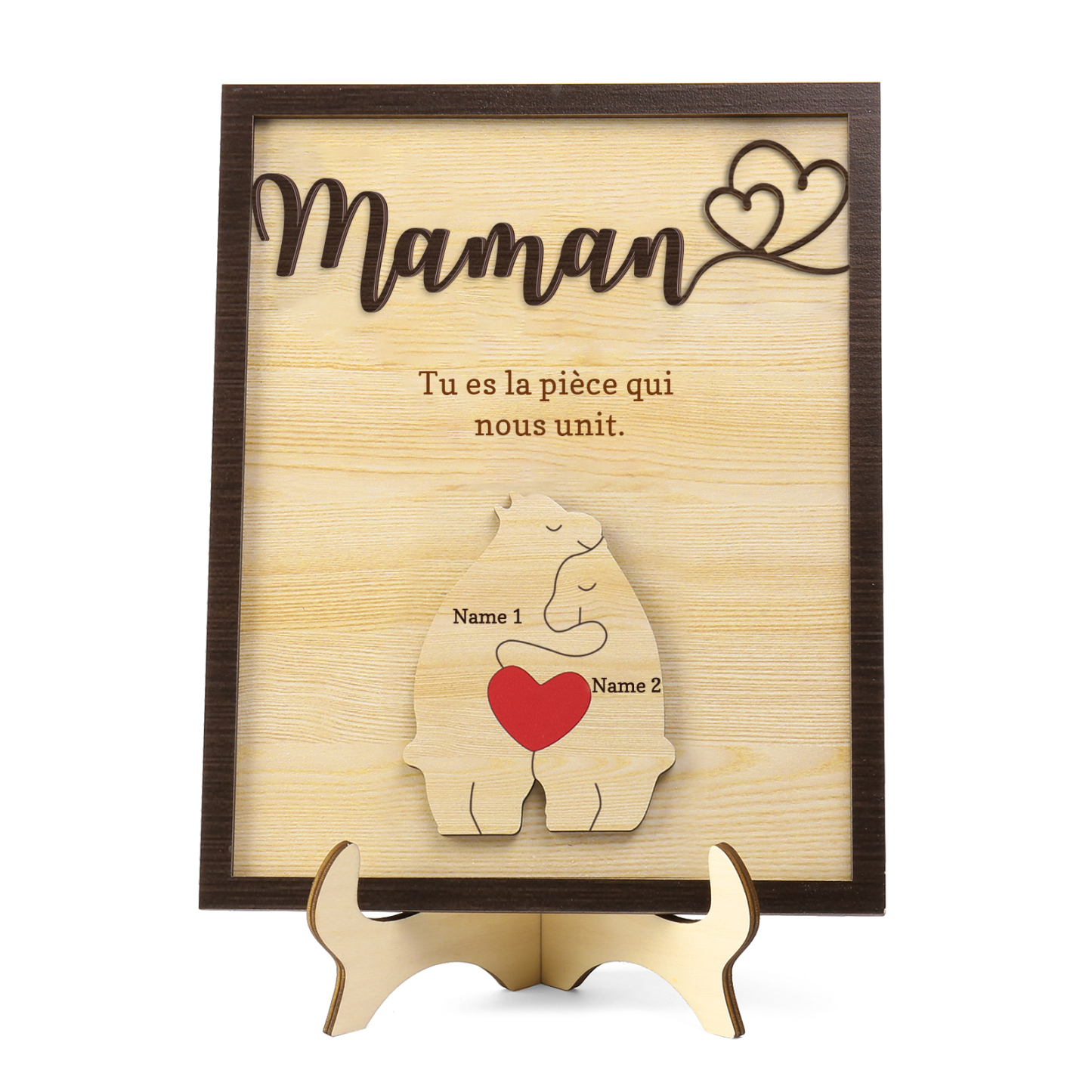 À ma Maman - Décoration en bois Ours 2 Prénoms Personnalisés Ornement pour Famille