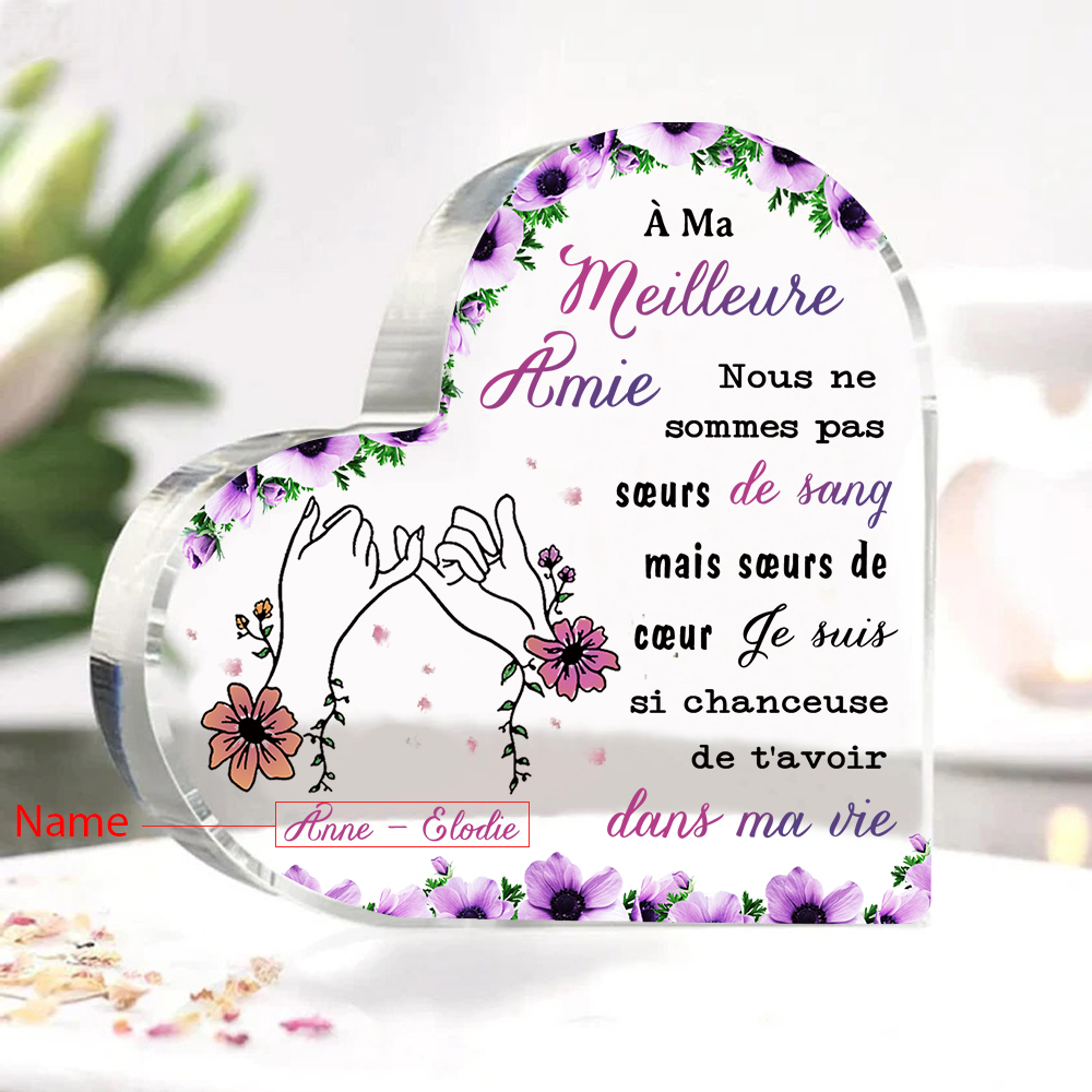 À Meilleure Amie - Plaque Acrylique en Forme de Cœur 2 Prénoms Personnalisés