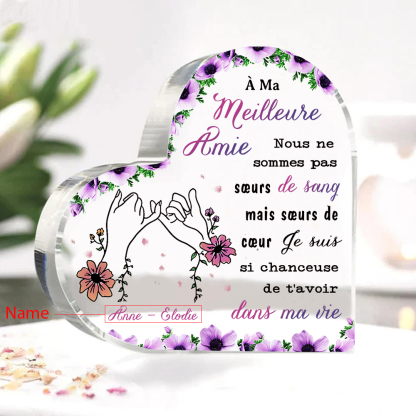 À Meilleure Amie - Plaque Acrylique en Forme de Cœur 2 Prénoms Personnalisés