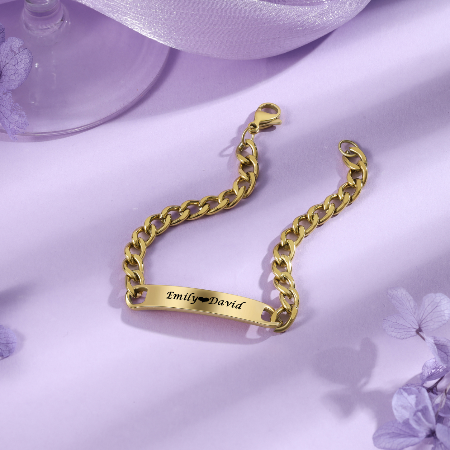 2PCS Bracelets Gourmette texte Personnalisés bracelet en commun pour Un couple Bracelet | Jessemade