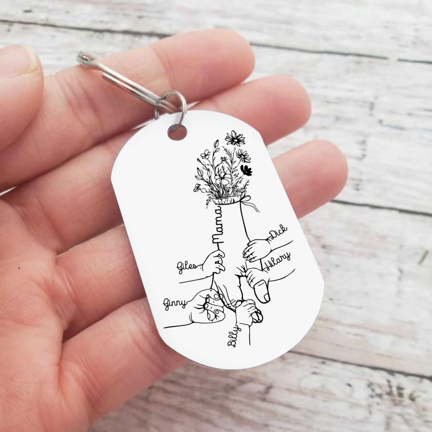 À Ma Maman - Porte-Clés la Main dans la Main 6 Prénoms Personnalisés