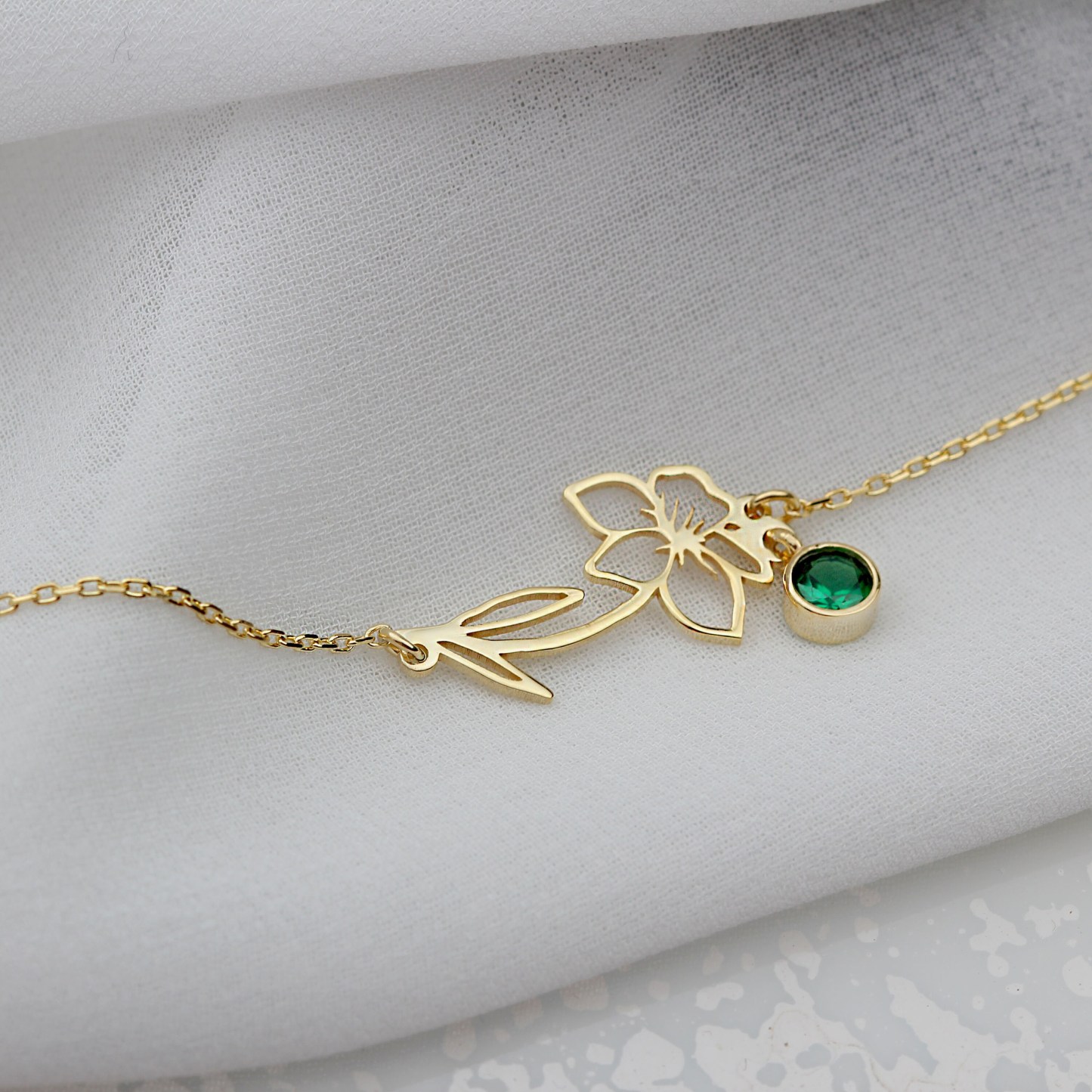 Bracelet Fleur de Naissance Personnalisé avec Pierre de Naissance pour Femme