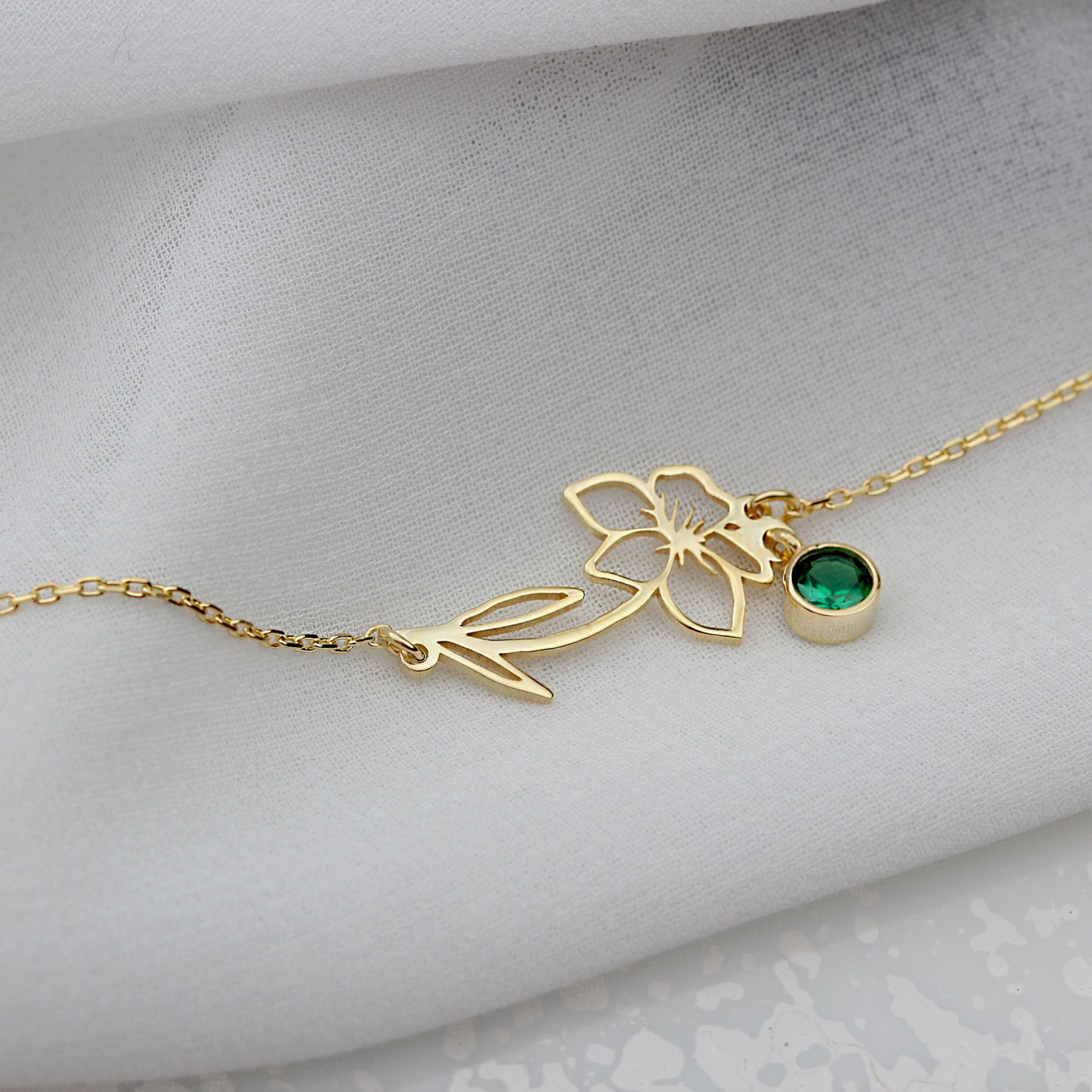 Bracelet Fleur de Naissance Personnalisé avec Pierre de Naissance pour Femme