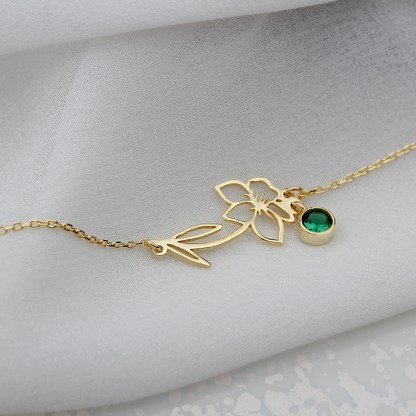 Bracelet Fleur de Naissance Personnalisé avec Pierre de Naissance pour Femme