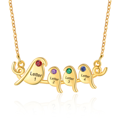 Collier Petit Oiseau 4 Lettres et Pierres de Naissance Personnalisés Collier Femmes