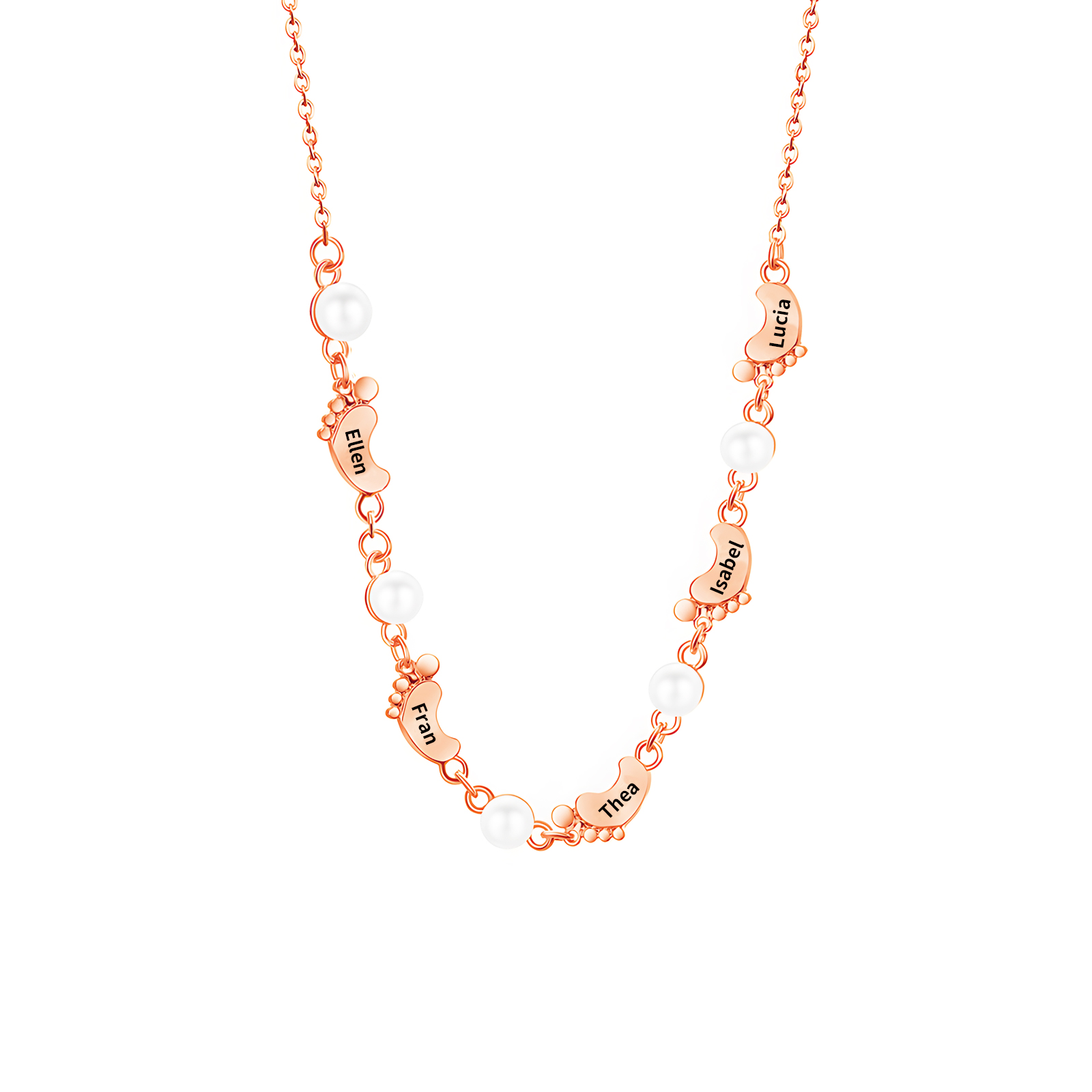 Collier Pieds Bébé et Perles 5 Prénoms Personnalisés Collier Femmes