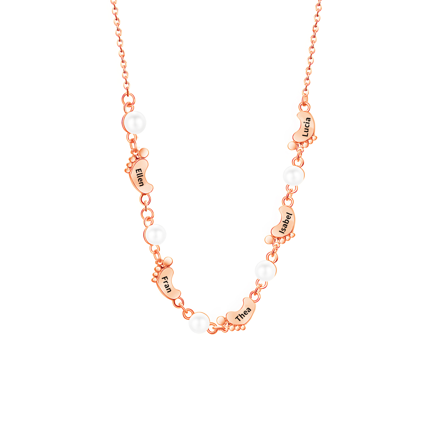 Collier Pieds Bébé et Perles 5 Prénoms Personnalisés Collier Femmes