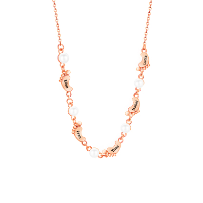 Collier Pieds Bébé et Perles 5 Prénoms Personnalisés Collier Femmes