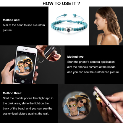Bracelet Cœur Personnalisé Bracelet Photo Projection en Turquoise pour Couple｜ Jessemade