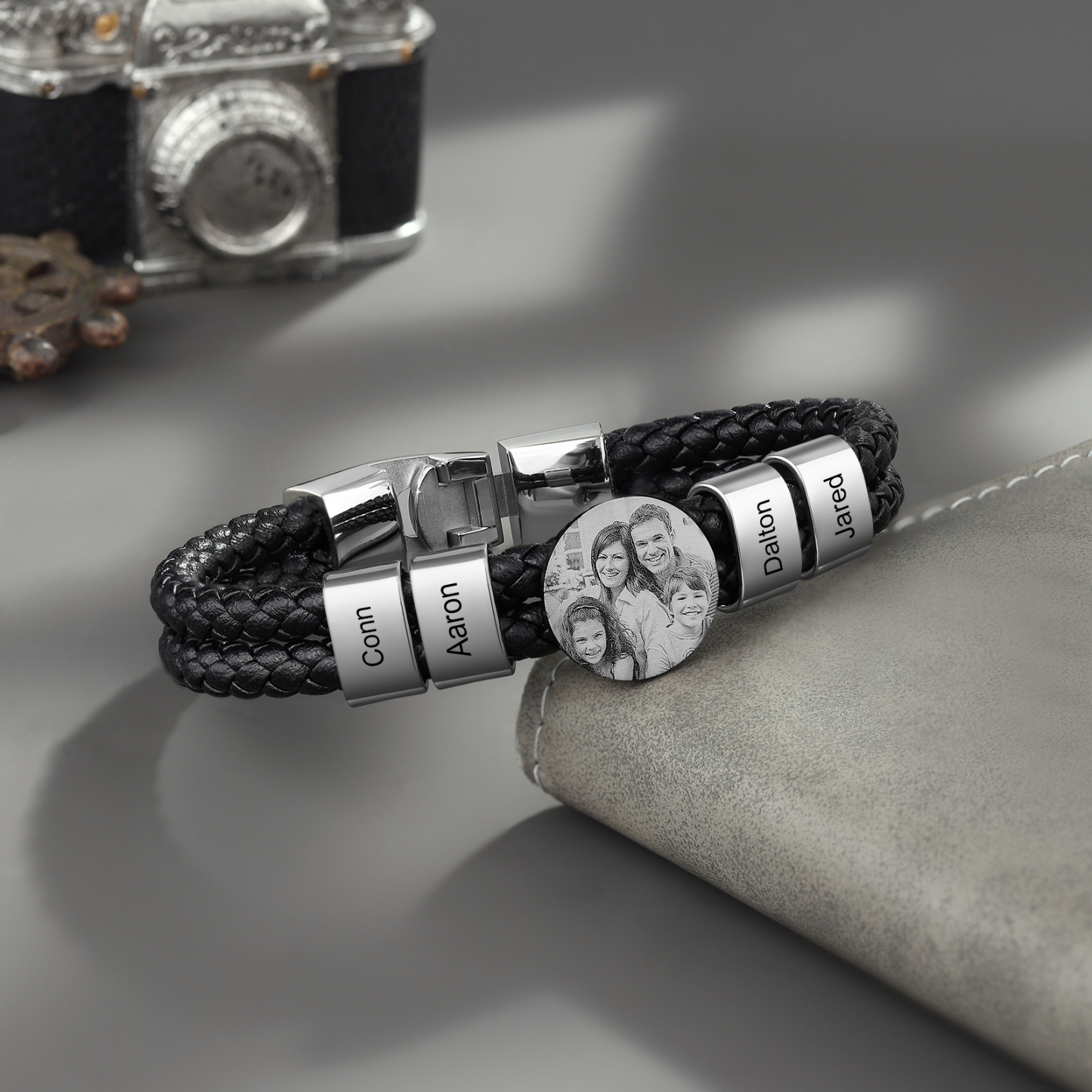 Bracelet Photo Personnalisé avec 4 Prénoms Bracelet en Cuir|Jessemade