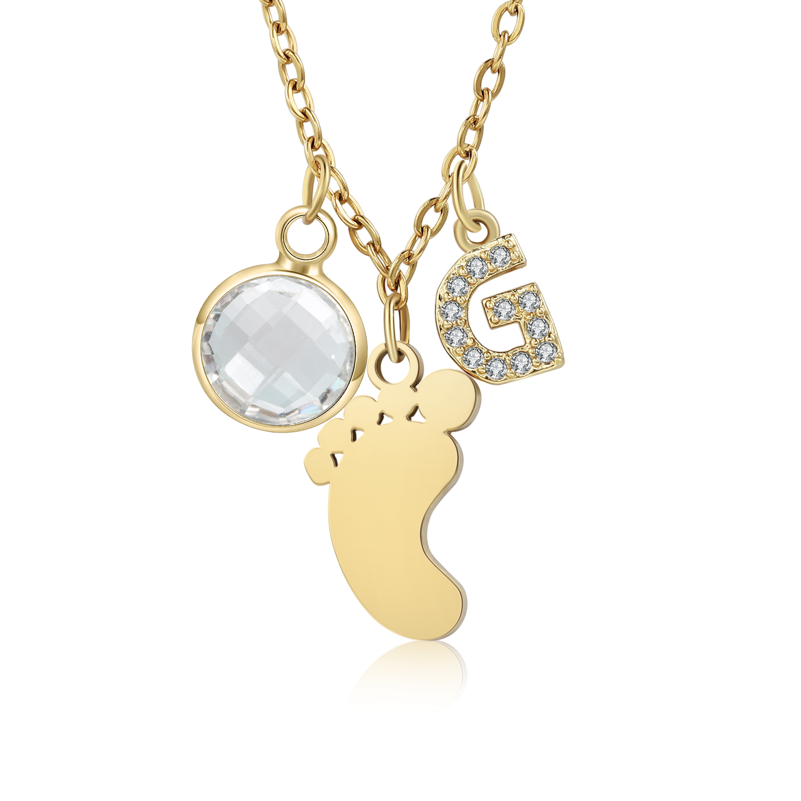 Collier Enfants Bébé Collier Pieds de Bébé 1 Pierre de Naissance et 1